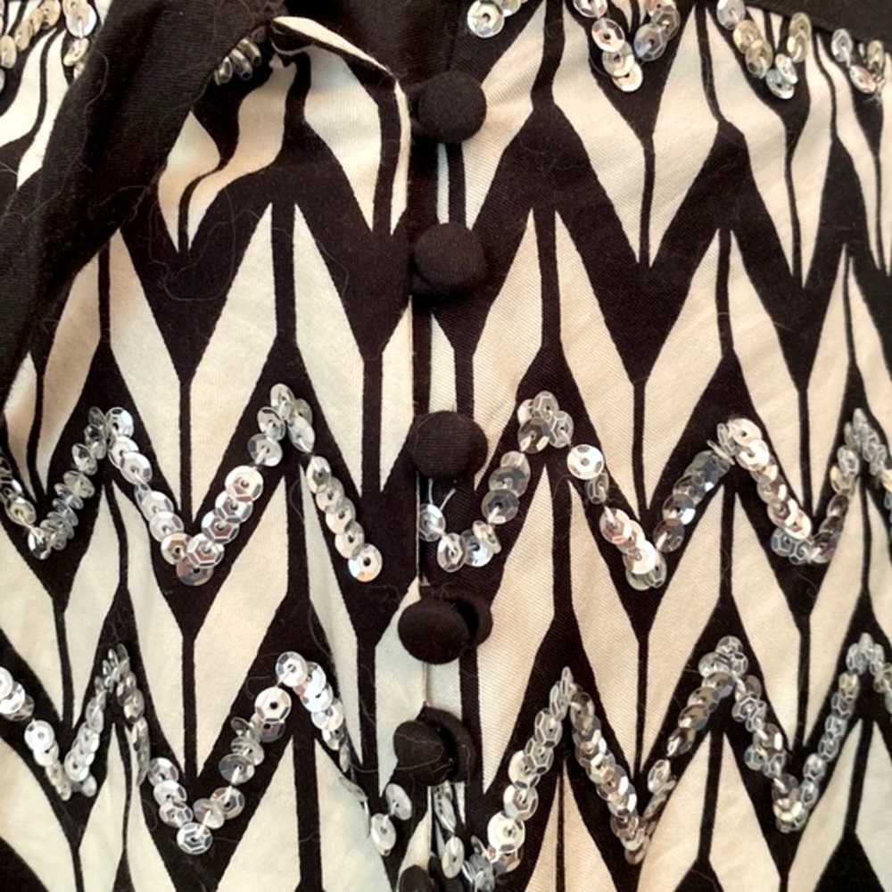 BCBGMaxAzria Black Cream Sequin Chevron S Whimsigoth Boho Glam Retro Chic Skirt - Picture 9 of 13